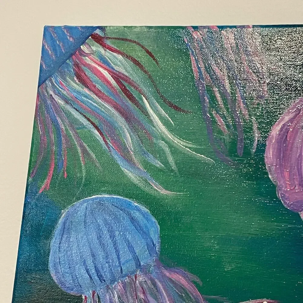 Handmade acrylic painting jellyfish underwater 12x16 wallart